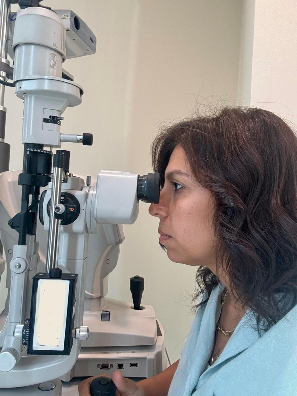 Dr. Yomna Magdy providing glaucoma care during an eye examination at Watany Eye Hospital